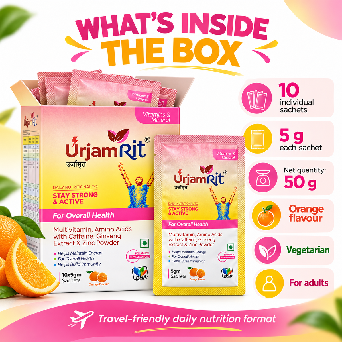 URJAMRIT Sachet — Taurine, L-Carnitine, American Ginseng, Zinc & B-Vitamins | 10 × 5 g Sachets