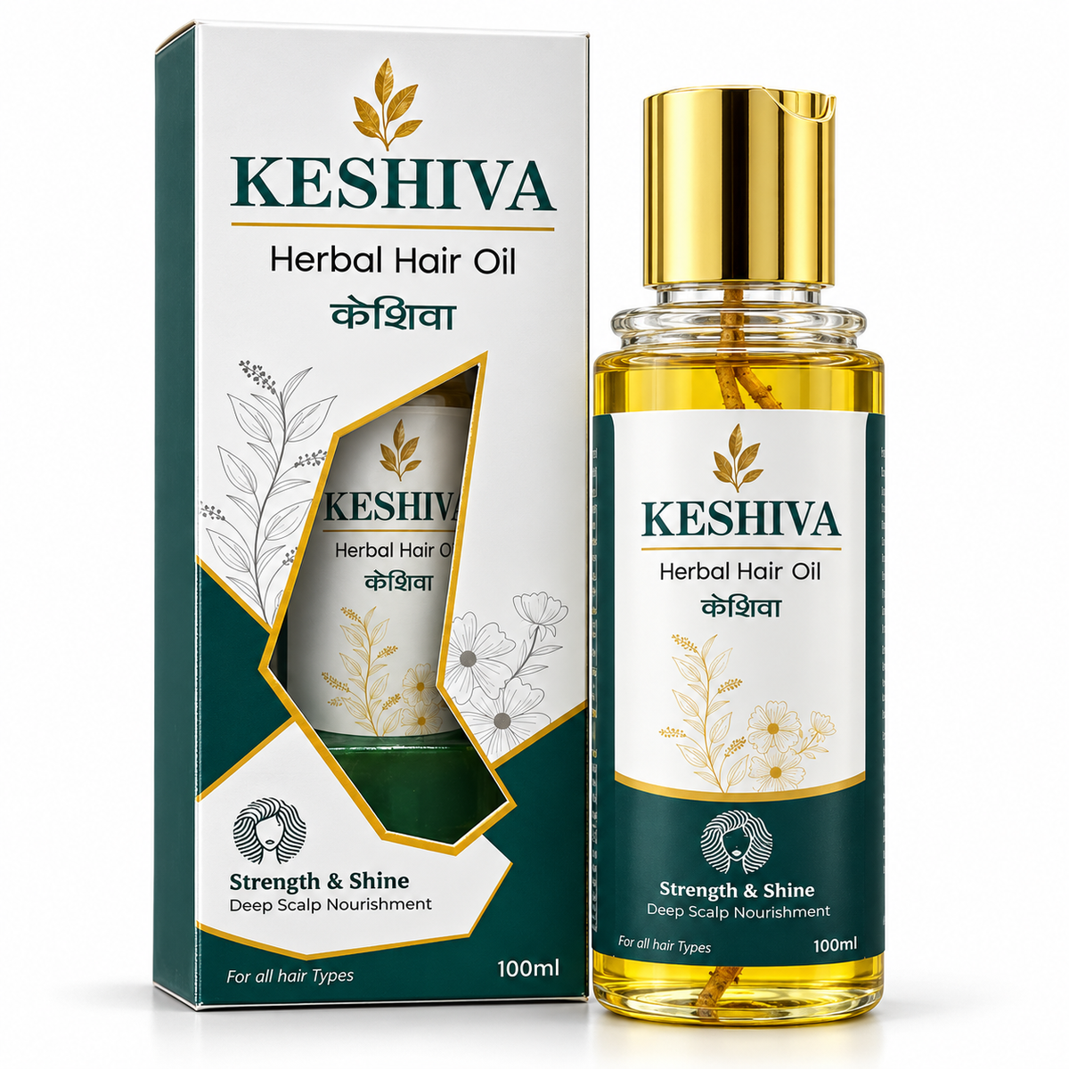 Keshiva Herbal Hair Oil 100ml bottle and box – Ayurvedic hair oil with Bhringraj, Onion and Rosemary