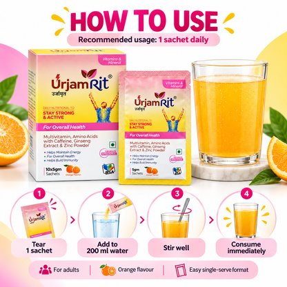 URJAMRIT Sachet — Taurine, L-Carnitine, American Ginseng, Zinc & B-Vitamins | 10 × 5 g Sachets