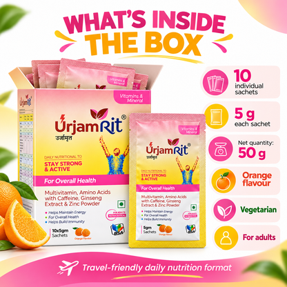 URJAMRIT Sachet — Taurine, L-Carnitine, American Ginseng, Zinc & B-Vitamins | 10 × 5 g Sachets