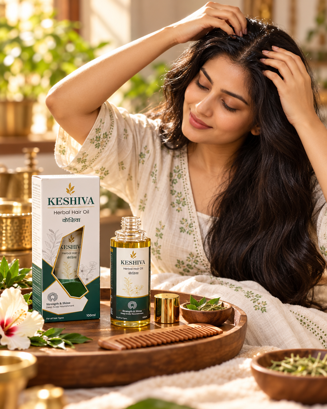 Keshiva Herbal Hair Oil scalp massage for deep nourishment – for all hair types