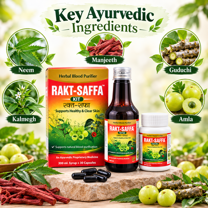 Rakt-Saffa Kit – Herbal Blood Purifier (300 ml Syrup + 30 Capsules)