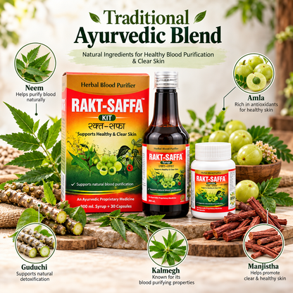 Rakt-Saffa Kit – Herbal Blood Purifier (300 ml Syrup + 30 Capsules)