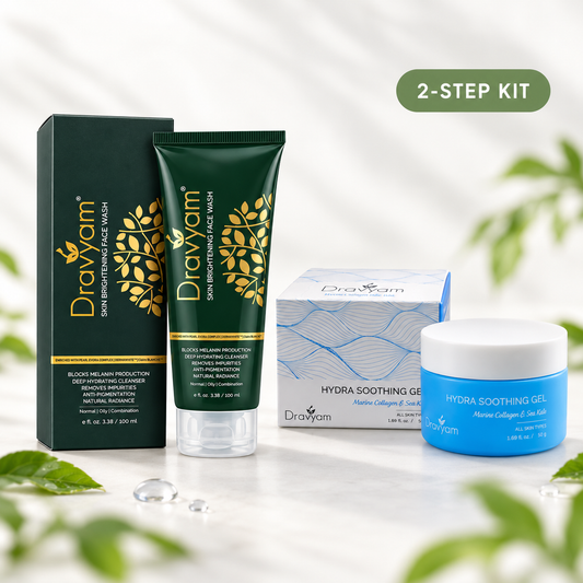 Dravyam Radiance Face Care Kit — Skin Brightening Face Wash 100 ml and Hydra Soothing Gel 50 g with Marine Collagen and Sea Kale